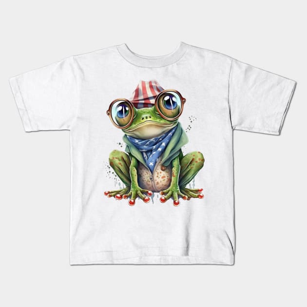 4th of July Frog #4 Kids T-Shirt by Chromatic Fusion Studio